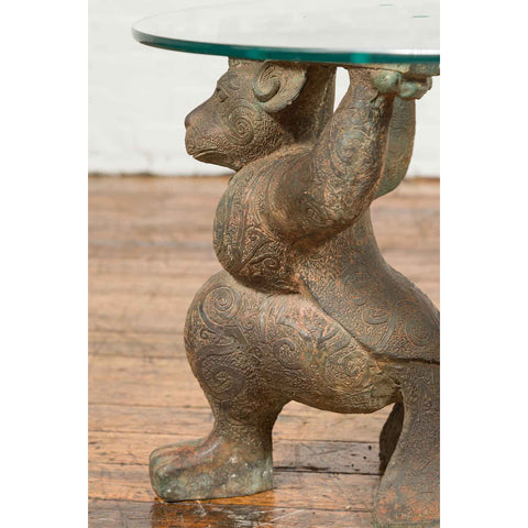 Vintage Bronze Double Monkey Coffee Table Base with Verde Patina-YN6867-6. Asian & Chinese Furniture, Art, Antiques, Vintage Home Décor for sale at FEA Home