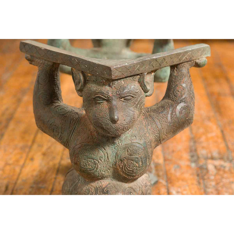 Vintage Bronze Double Monkey Coffee Table Base with Verde Patina-YN6867-9. Asian & Chinese Furniture, Art, Antiques, Vintage Home Décor for sale at FEA Home
