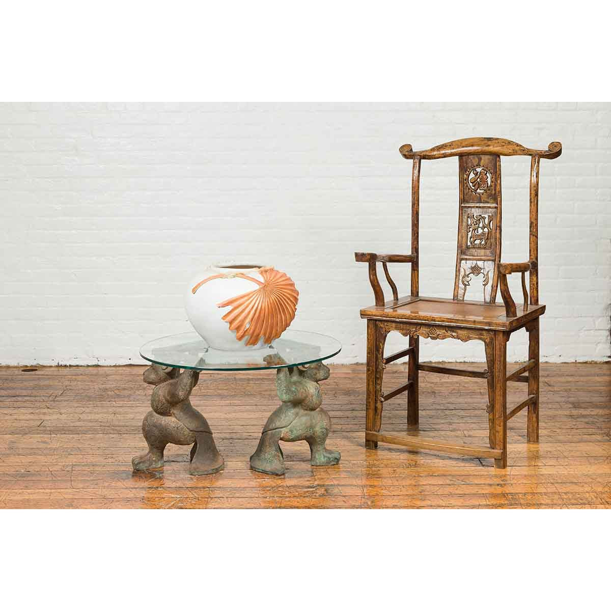 Vintage Bronze Double Monkey Coffee Table Base with Verde Patina-3. Asian &amp; Chinese Furniture, Art, Antiques, Vintage Home Décor for sale at FEA Home