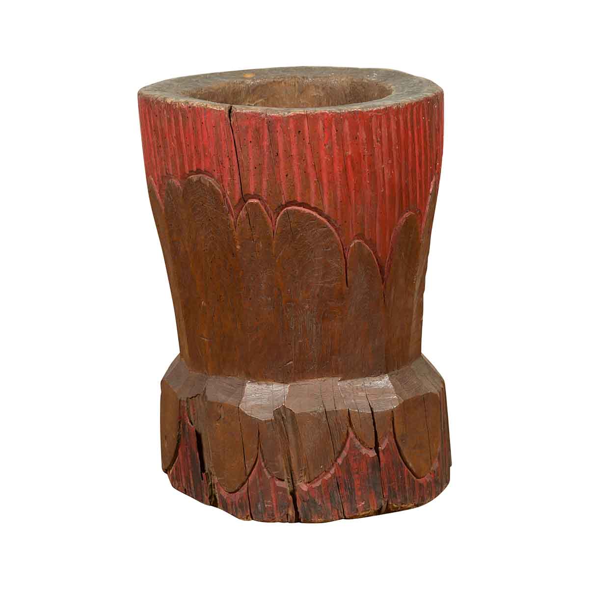 Antique Japanese Wooden Planter with Rustic Appearance and Red Patina-1. Asian & Chinese Furniture, Art, Antiques, Vintage Home Décor for sale at FEA Home