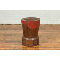 Antique Japanese Wooden Planter with Rustic Appearance and Red Patina