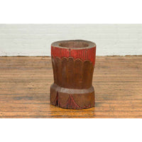 Antique Japanese Wooden Planter with Rustic Appearance and Red Patina