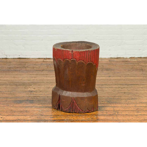 Antique Japanese Wooden Planter with Rustic Appearance and Red Patina-YN6868-4. Asian & Chinese Furniture, Art, Antiques, Vintage Home Décor for sale at FEA Home