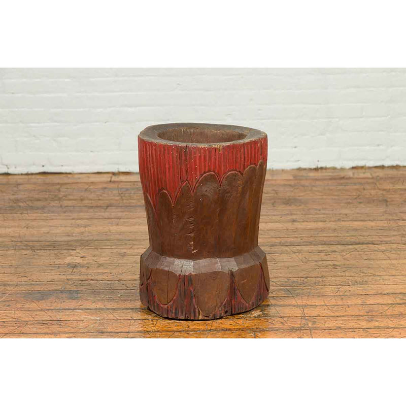 Antique Japanese Wooden Planter with Rustic Appearance and Red Patina-YN6868-5. Asian & Chinese Furniture, Art, Antiques, Vintage Home Décor for sale at FEA Home