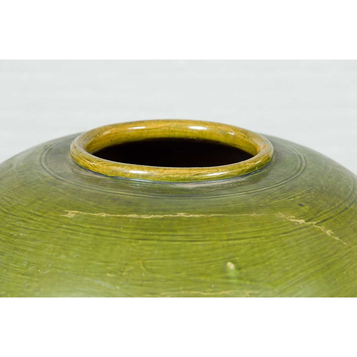 Chinese Contemporary Olive Green Circular Urn with Porcelain Glaze-7. Asian &amp; Chinese Furniture, Art, Antiques, Vintage Home Décor for sale at FEA Home