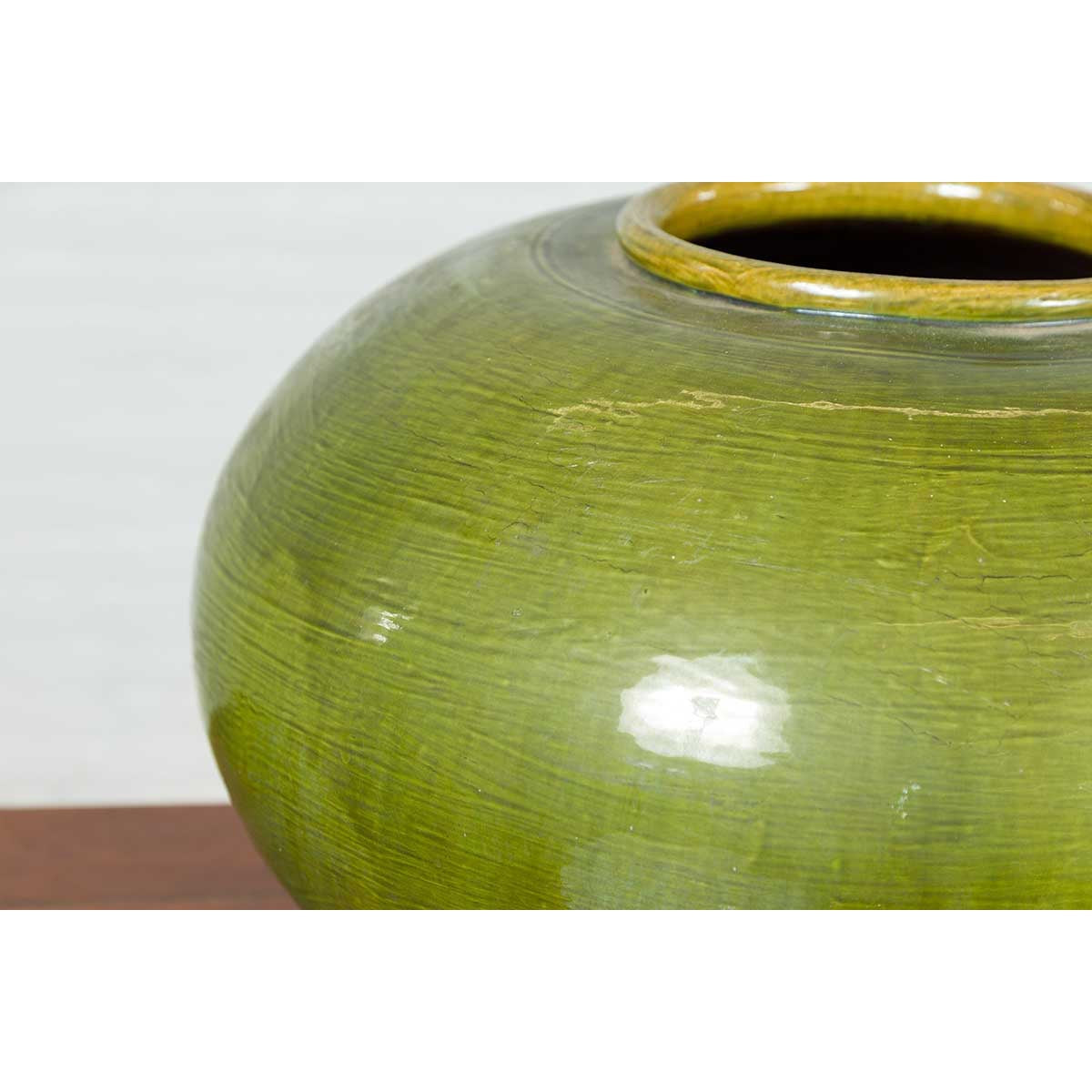 Chinese Contemporary Olive Green Circular Urn with Porcelain Glaze-8. Asian &amp; Chinese Furniture, Art, Antiques, Vintage Home Décor for sale at FEA Home