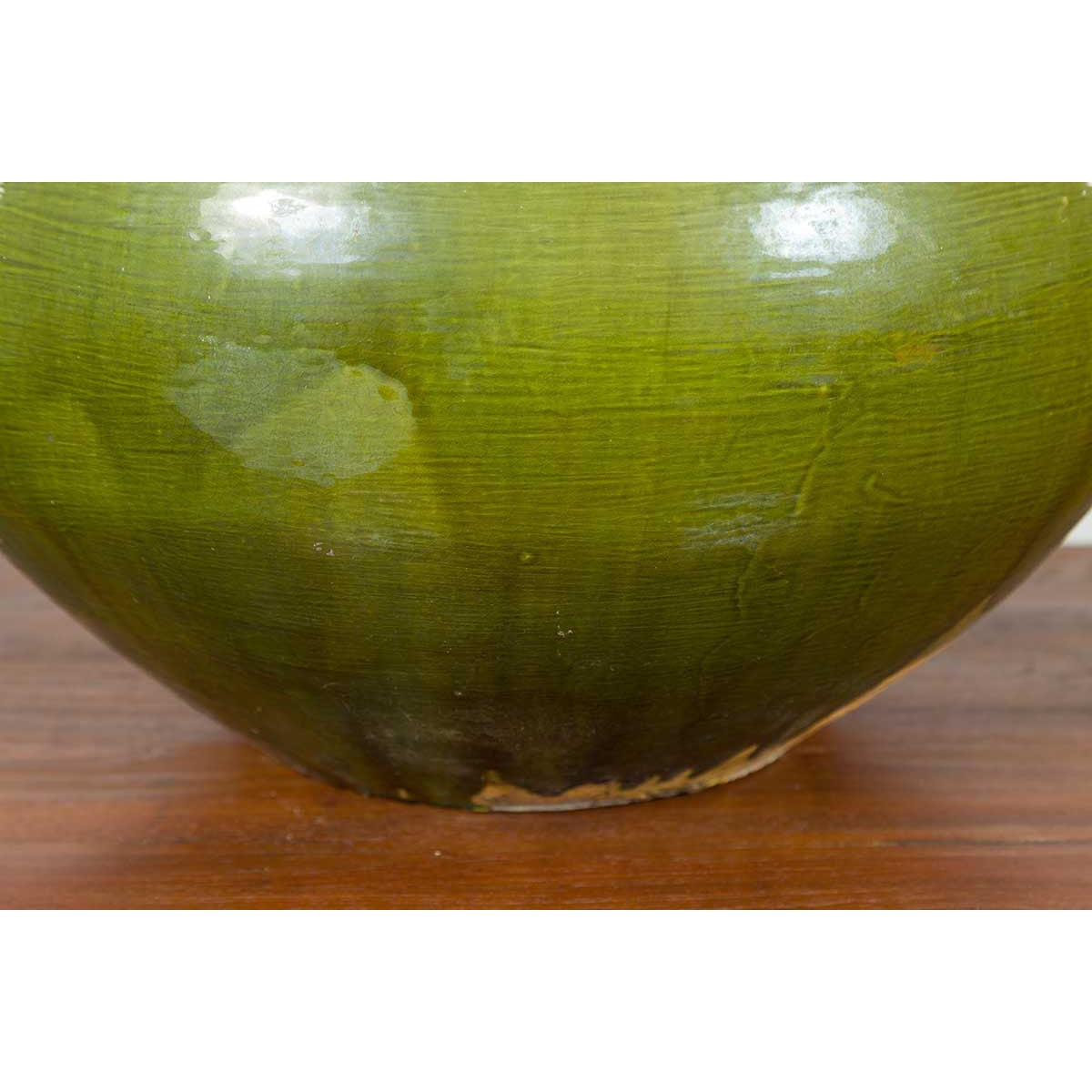 Chinese Contemporary Olive Green Circular Urn with Porcelain Glaze-10. Asian &amp; Chinese Furniture, Art, Antiques, Vintage Home Décor for sale at FEA Home