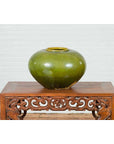 Chinese Contemporary Olive Green Circular Urn with Porcelain Glaze-11. Asian & Chinese Furniture, Art, Antiques, Vintage Home Décor for sale at FEA Home
