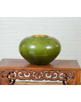 Chinese Contemporary Olive Green Circular Urn with Porcelain Glaze-13. Asian & Chinese Furniture, Art, Antiques, Vintage Home Décor for sale at FEA Home