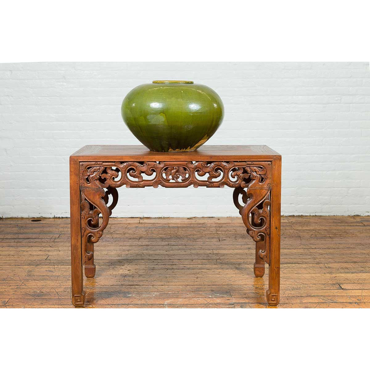 Chinese Contemporary Olive Green Circular Urn with Porcelain Glaze-6. Asian &amp; Chinese Furniture, Art, Antiques, Vintage Home Décor for sale at FEA Home
