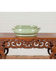 Chinese Vintage Celadon Foot Bath with Two Handles and Foliage Motifs-12. Asian & Chinese Furniture, Art, Antiques, Vintage Home Décor for sale at FEA Home