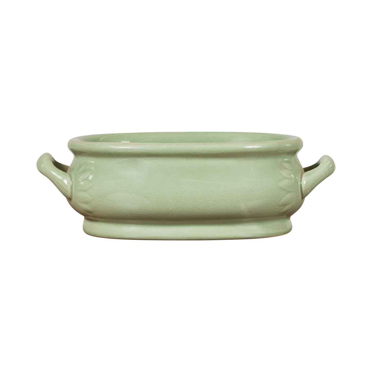 Chinese Vintage Celadon Foot Bath with Two Handles and Foliage Motifs-1. Asian & Chinese Furniture, Art, Antiques, Vintage Home Décor for sale at FEA Home