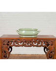 Chinese Vintage Celadon Foot Bath with Two Handles and Foliage Motifs-3. Asian & Chinese Furniture, Art, Antiques, Vintage Home Décor for sale at FEA Home