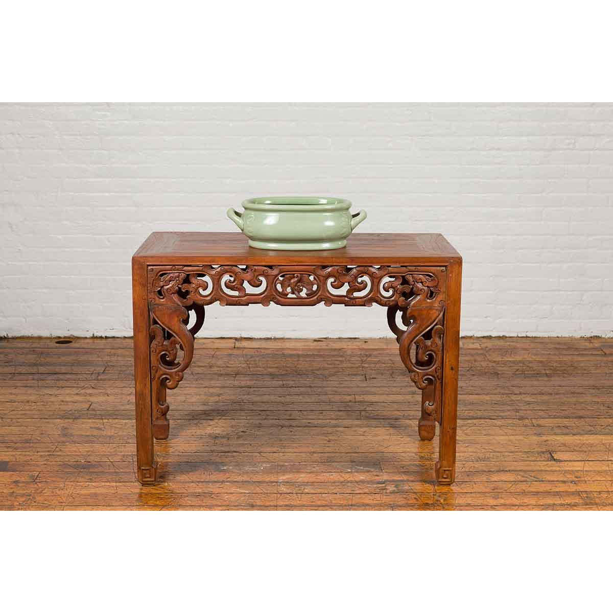 Chinese Vintage Celadon Foot Bath with Two Handles and Foliage Motifs-4. Asian &amp; Chinese Furniture, Art, Antiques, Vintage Home Décor for sale at FEA Home
