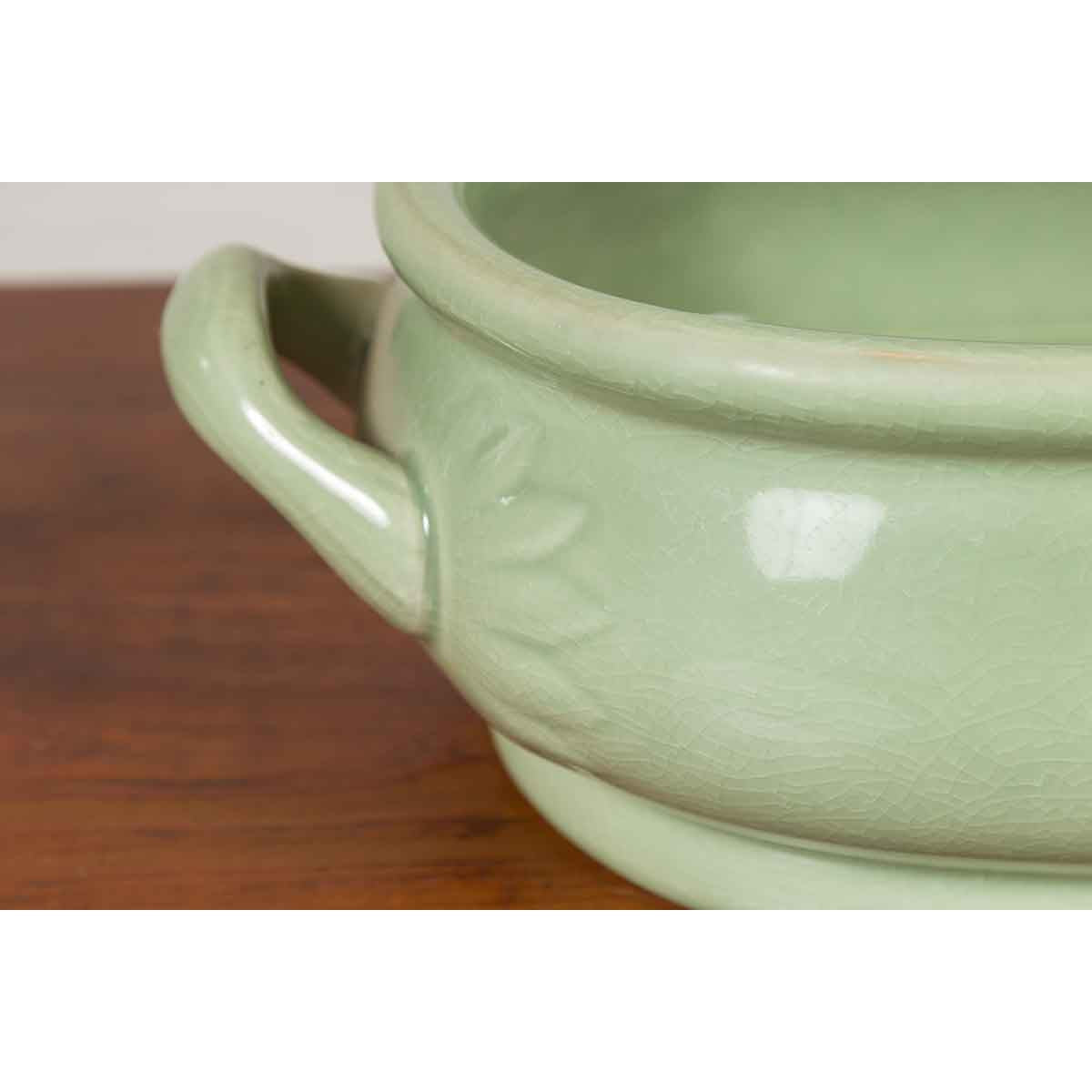 Chinese Vintage Celadon Foot Bath with Two Handles and Foliage Motifs-7. Asian &amp; Chinese Furniture, Art, Antiques, Vintage Home Décor for sale at FEA Home