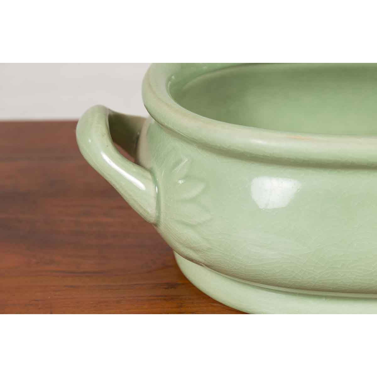 Chinese Vintage Celadon Foot Bath with Two Handles and Foliage Motifs-8. Asian &amp; Chinese Furniture, Art, Antiques, Vintage Home Décor for sale at FEA Home