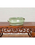 Chinese Vintage Celadon Foot Bath with Two Handles and Foliage Motifs-9. Asian & Chinese Furniture, Art, Antiques, Vintage Home Décor for sale at FEA Home