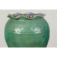 Antique Vietnamese or Chinese Green Glazed Vase with Scalloped Lip