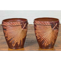 Large Contemporary Thai Garnet Toned Planter with Palm Leaf and Rope Motifs