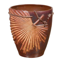 Large Contemporary Thai Garnet Toned Planter with Palm Leaf and Rope Motifs