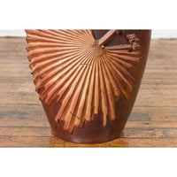 Large Contemporary Thai Garnet Toned Planter with Palm Leaf and Rope Motifs