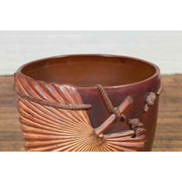 Large Contemporary Thai Garnet Toned Planter with Palm Leaf and Rope Motifs