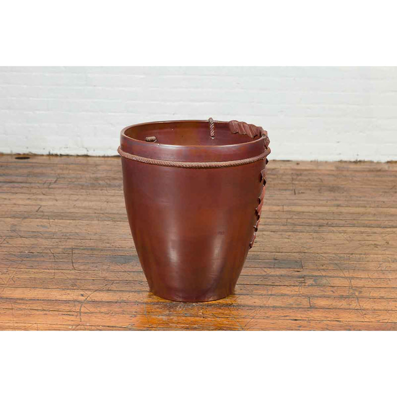 Large Contemporary Thai Garnet Toned Planter with Palm Leaf and Rope Motifs-10. Asian & Chinese Furniture, Art, Antiques, Vintage Home Décor for sale at FEA Home