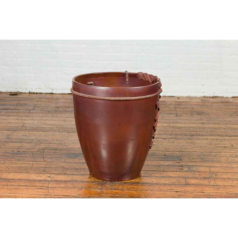 Large Contemporary Thai Garnet Toned Planter with Palm Leaf and Rope Motifs-10. Asian & Chinese Furniture, Art, Antiques, Vintage Home Décor for sale at FEA Home