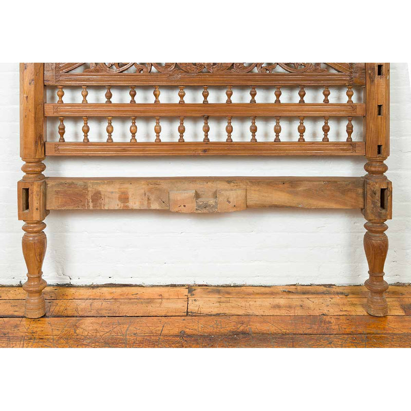 Vintage Carved Indonesian Headboard with Scrolling Foliage and Petite Balusters-YN6886-8. Asian & Chinese Furniture, Art, Antiques, Vintage Home Décor for sale at FEA Home