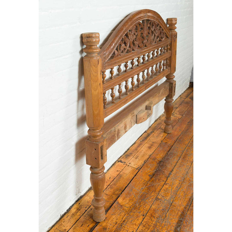 Vintage Carved Indonesian Headboard with Scrolling Foliage and Petite Balusters-YN6886-10. Asian & Chinese Furniture, Art, Antiques, Vintage Home Décor for sale at FEA Home