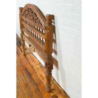 Vintage Carved Indonesian Headboard with Scrolling Foliage and Petite Balusters