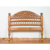 Vintage Carved Indonesian Headboard with Scrolling Foliage and Petite Balusters