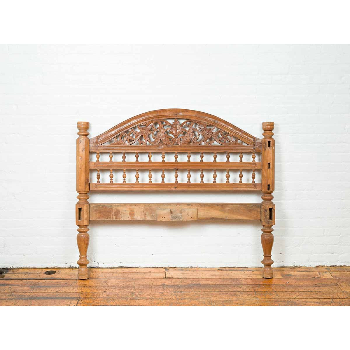 Vintage Carved Indonesian Headboard with Scrolling Foliage and Petite Balusters-11. Asian &amp; Chinese Furniture, Art, Antiques, Vintage Home Décor for sale at FEA Home