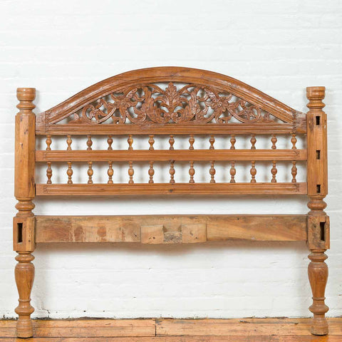 Vintage Carved Indonesian Headboard with Scrolling Foliage and Petite Balusters-YN6886-2. Asian & Chinese Furniture, Art, Antiques, Vintage Home Décor for sale at FEA Home