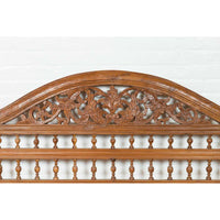 Vintage Carved Indonesian Headboard with Scrolling Foliage and Petite Balusters