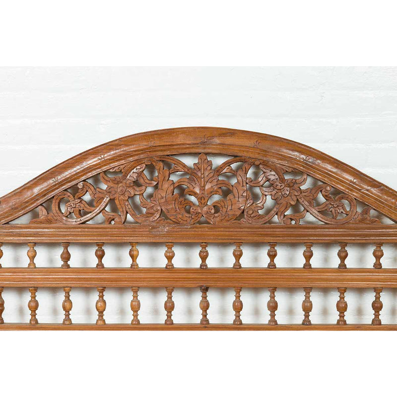 Vintage Carved Indonesian Headboard with Scrolling Foliage and Petite Balusters-YN6886-4. Asian & Chinese Furniture, Art, Antiques, Vintage Home Décor for sale at FEA Home