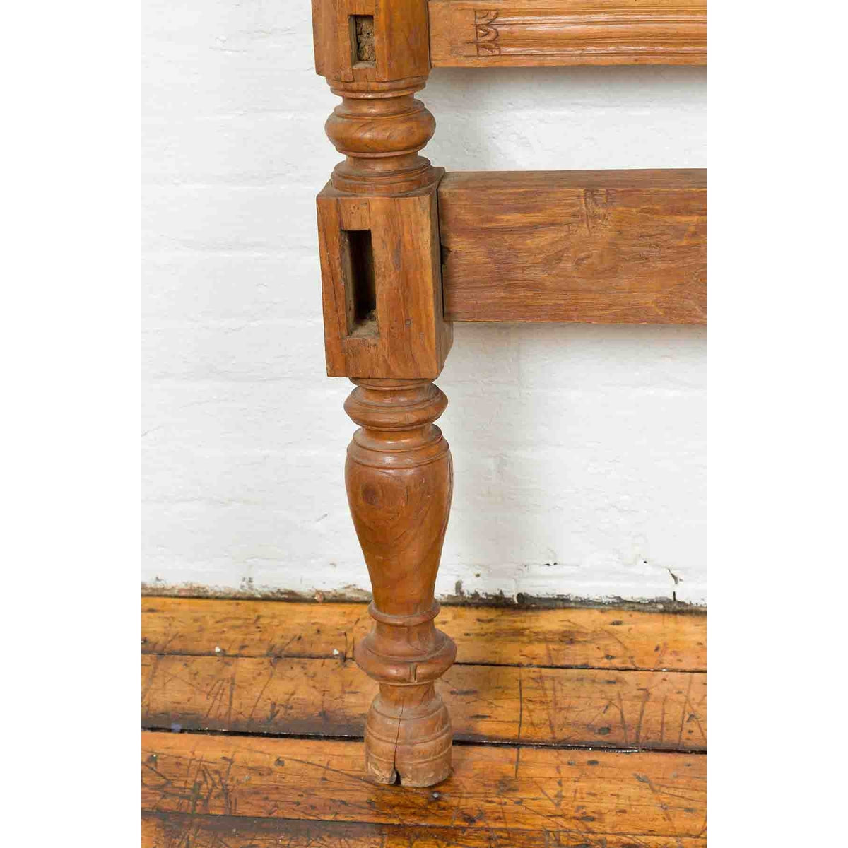Carved Vintage Indonesian Headboard with Scrolling Foliage and Petite Balusters-7. Asian &amp; Chinese Furniture, Art, Antiques, Vintage Home Décor for sale at FEA Home