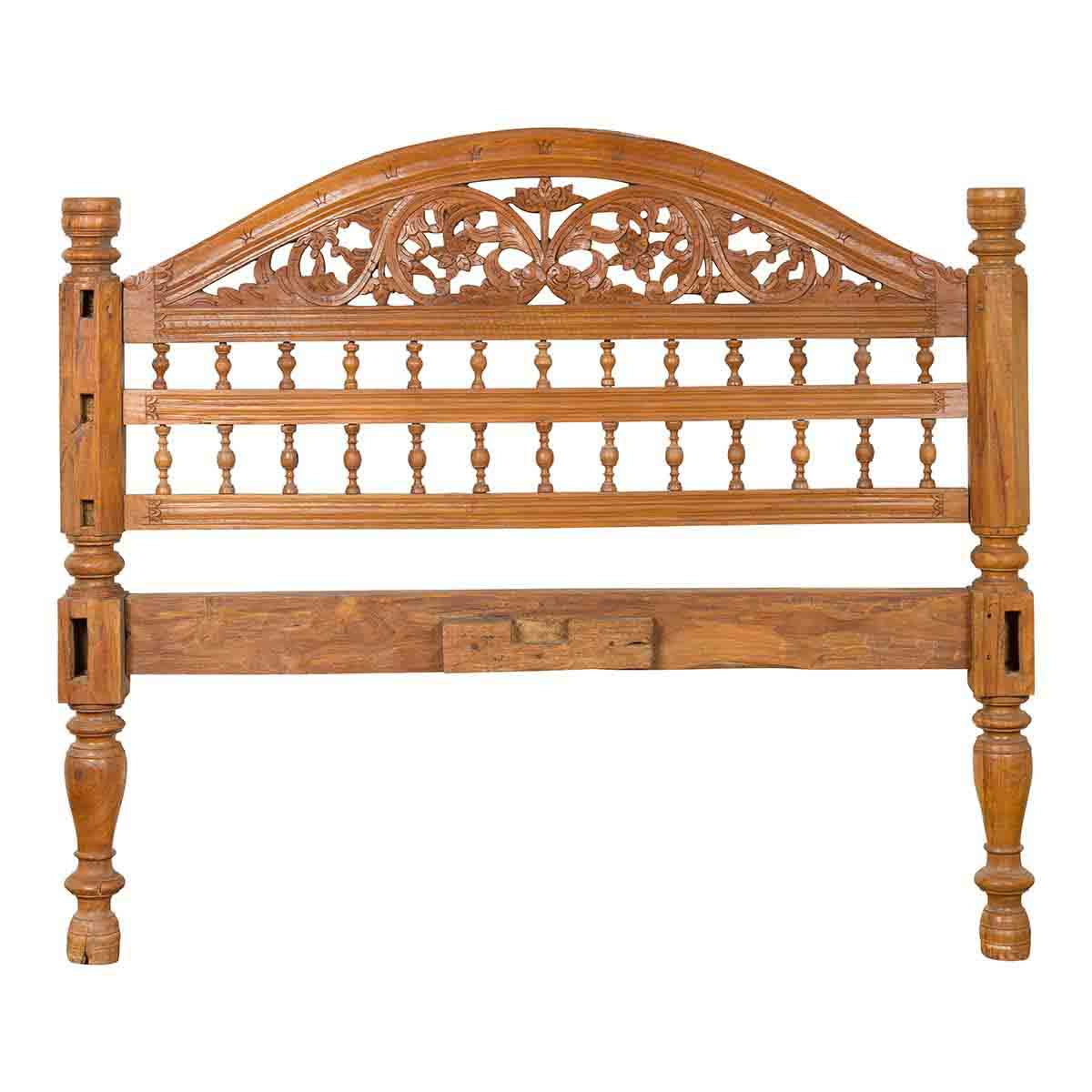 Carved Vintage Indonesian Headboard with Scrolling Foliage and Petite Balusters-1. Asian & Chinese Furniture, Art, Antiques, Vintage Home Décor for sale at FEA Home