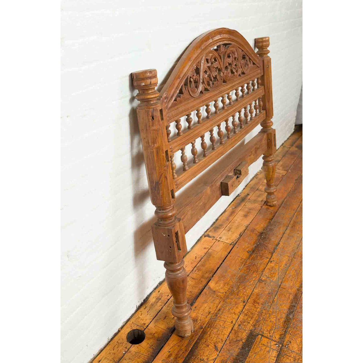 Carved Vintage Indonesian Headboard with Scrolling Foliage and Petite Balusters-9. Asian &amp; Chinese Furniture, Art, Antiques, Vintage Home Décor for sale at FEA Home