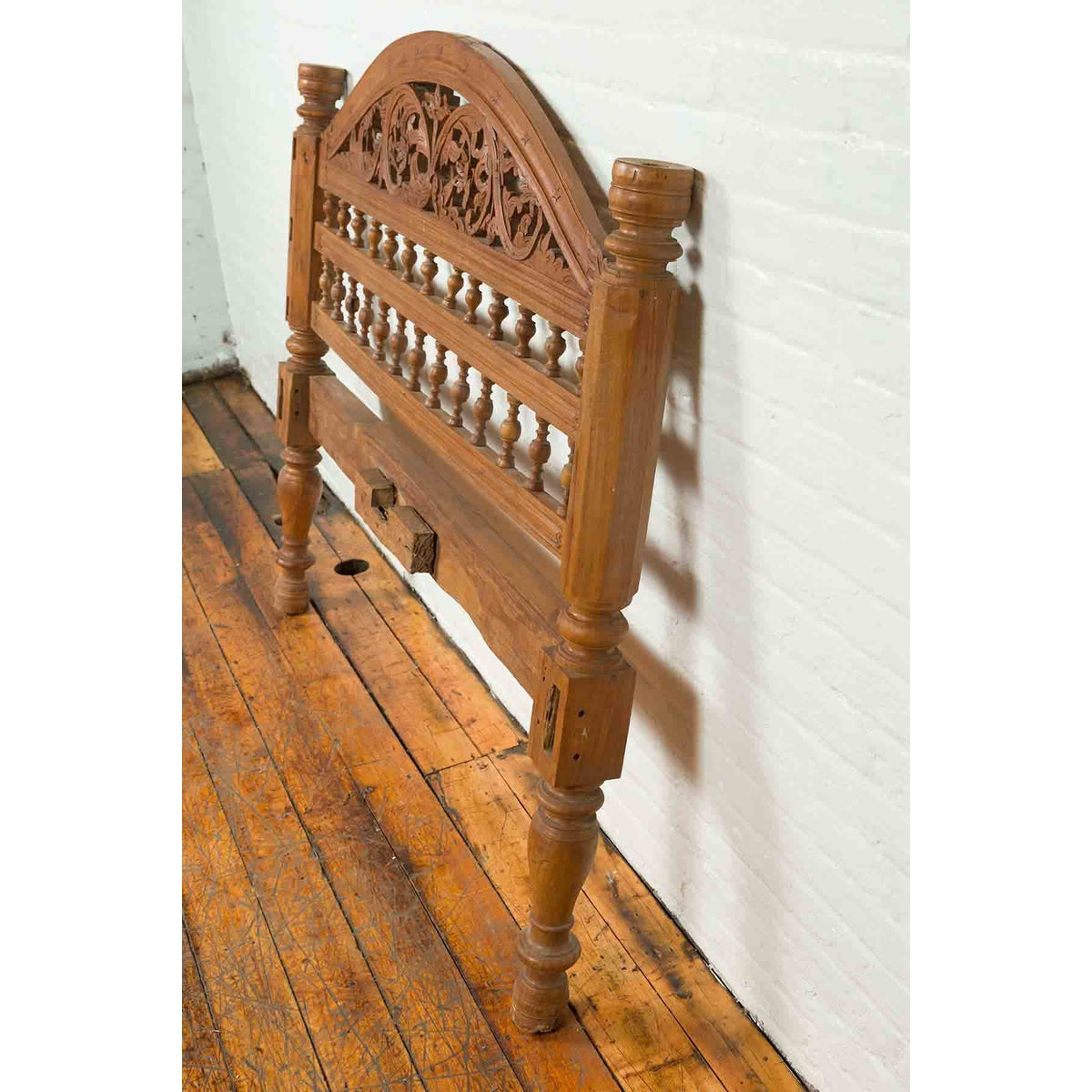 Carved Vintage Indonesian Headboard with Scrolling Foliage and Petite Balusters-10. Asian &amp; Chinese Furniture, Art, Antiques, Vintage Home Décor for sale at FEA Home