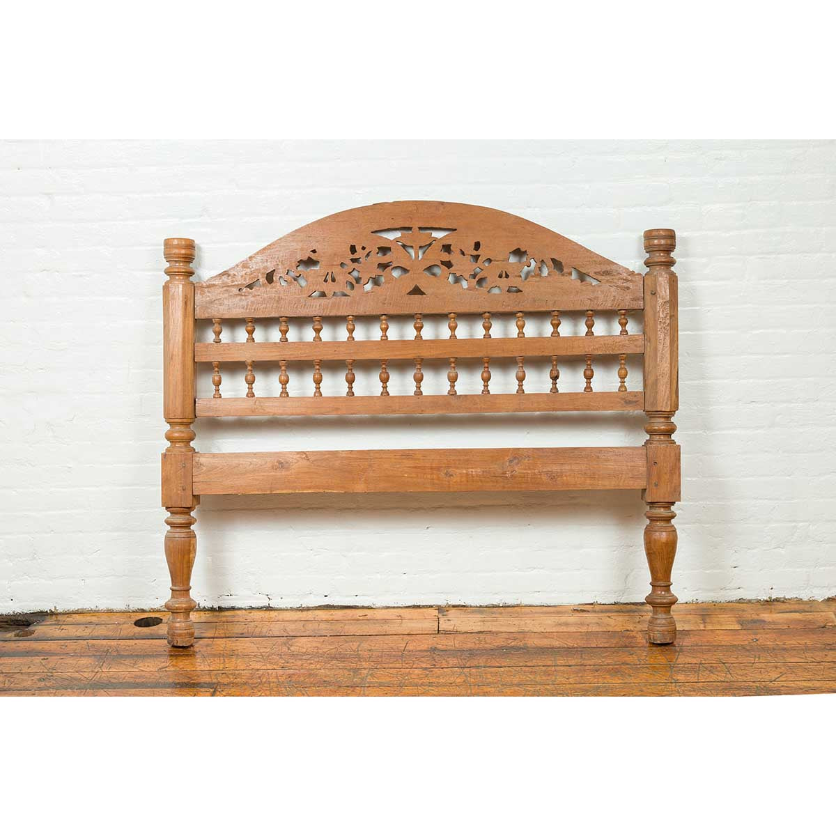 Carved Vintage Indonesian Headboard with Scrolling Foliage and Petite Balusters-11. Asian &amp; Chinese Furniture, Art, Antiques, Vintage Home Décor for sale at FEA Home