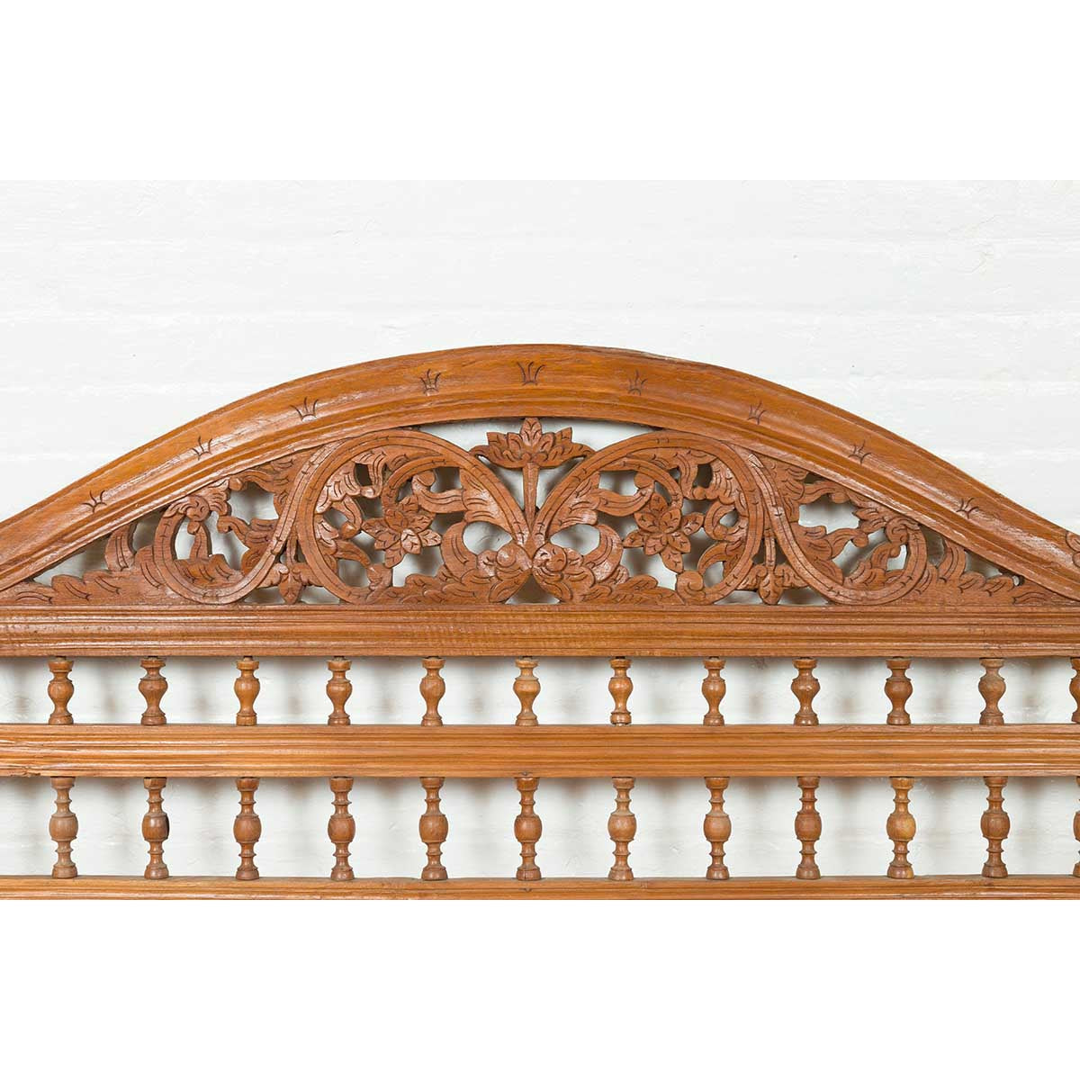 Carved Vintage Indonesian Headboard with Scrolling Foliage and Petite Balusters-3. Asian &amp; Chinese Furniture, Art, Antiques, Vintage Home Décor for sale at FEA Home