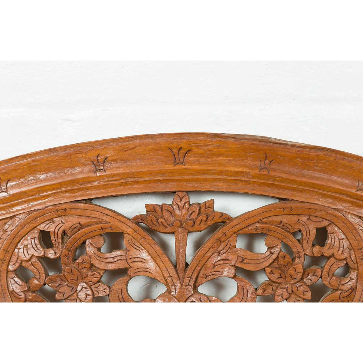 Carved Vintage Indonesian Headboard with Scrolling Foliage and Petite Balusters-4. Asian &amp; Chinese Furniture, Art, Antiques, Vintage Home Décor for sale at FEA Home