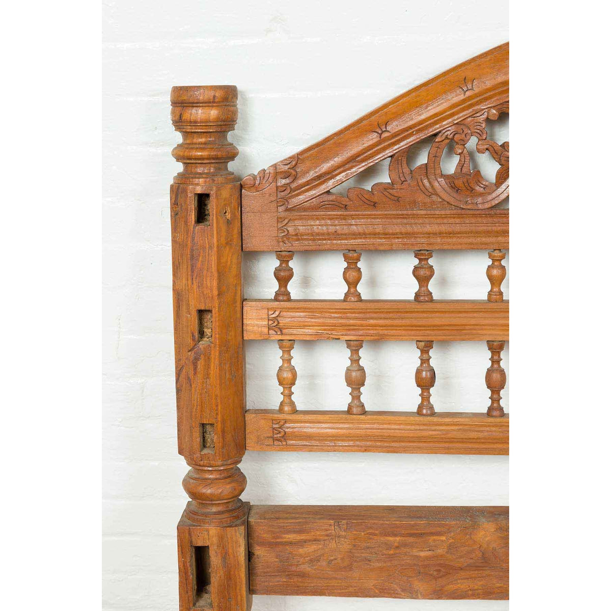 Carved Vintage Indonesian Headboard with Scrolling Foliage and Petite Balusters-5. Asian &amp; Chinese Furniture, Art, Antiques, Vintage Home Décor for sale at FEA Home