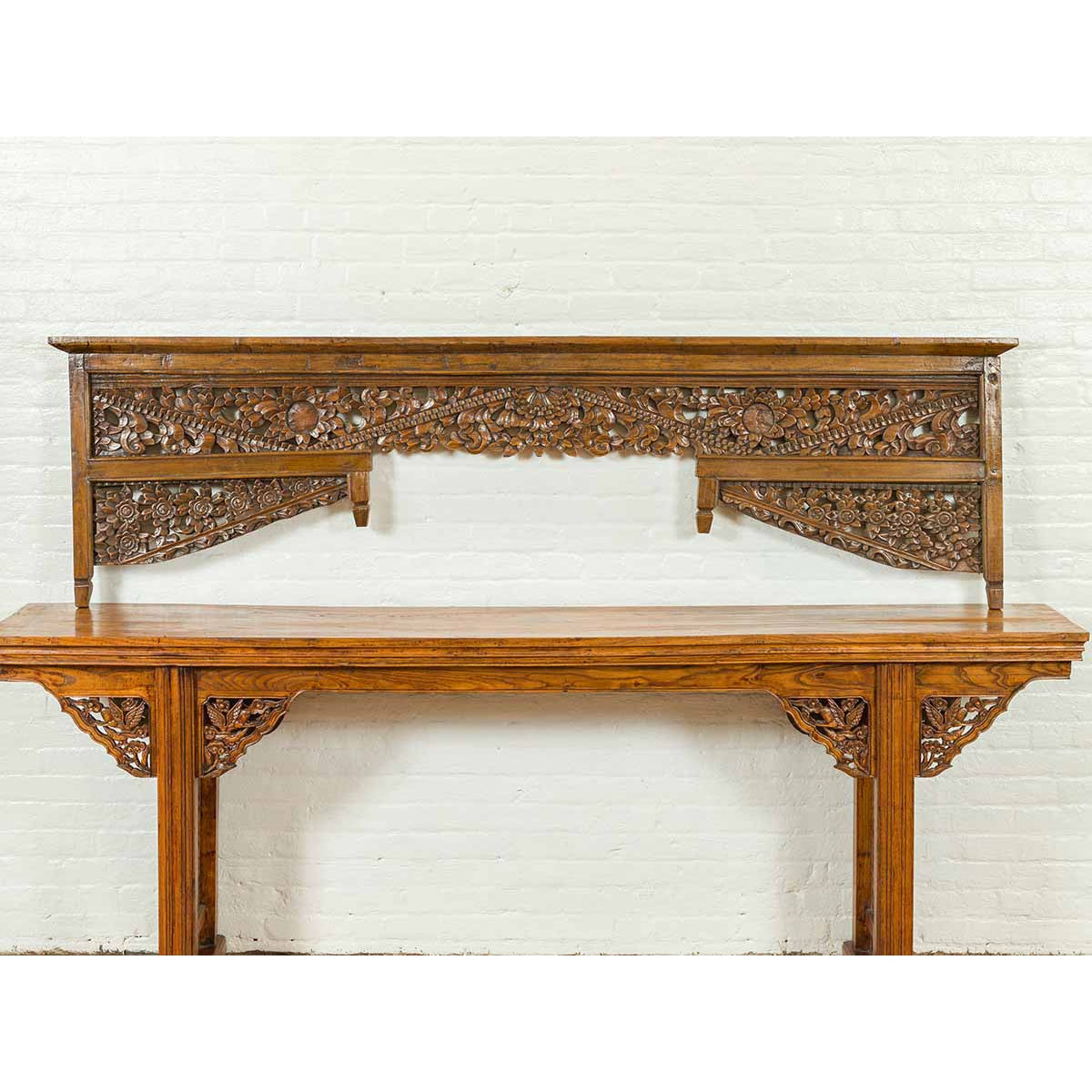 Chinese Architectural Wooden Temple Panel with Detailed Floral Carvings-2. Asian & Chinese Furniture, Art, Antiques, Vintage Home Décor for sale at FEA Home