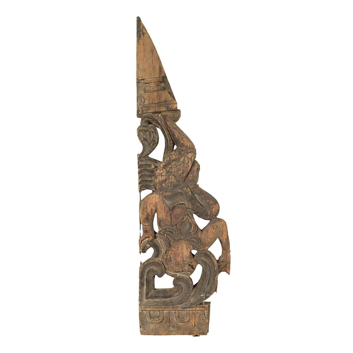 Antique Indonesian Carved Wooden Triangular Fragment Depicting a Falling Figure-1. Asian & Chinese Furniture, Art, Antiques, Vintage Home Décor for sale at FEA Home
