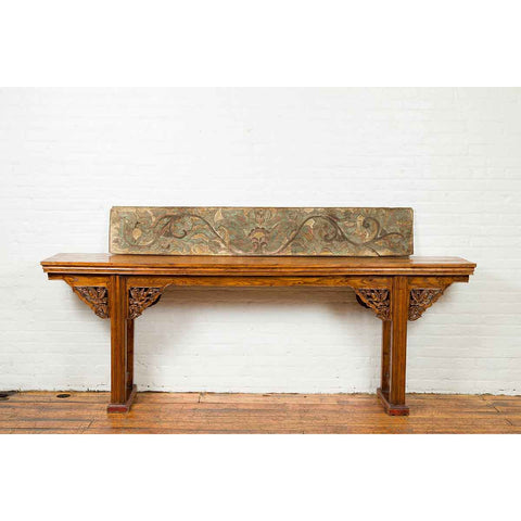Antique Indonesian Painted and Carved Wood Door Panel with Scrolls and Foliage-YN6893-12. Asian & Chinese Furniture, Art, Antiques, Vintage Home Décor for sale at FEA Home