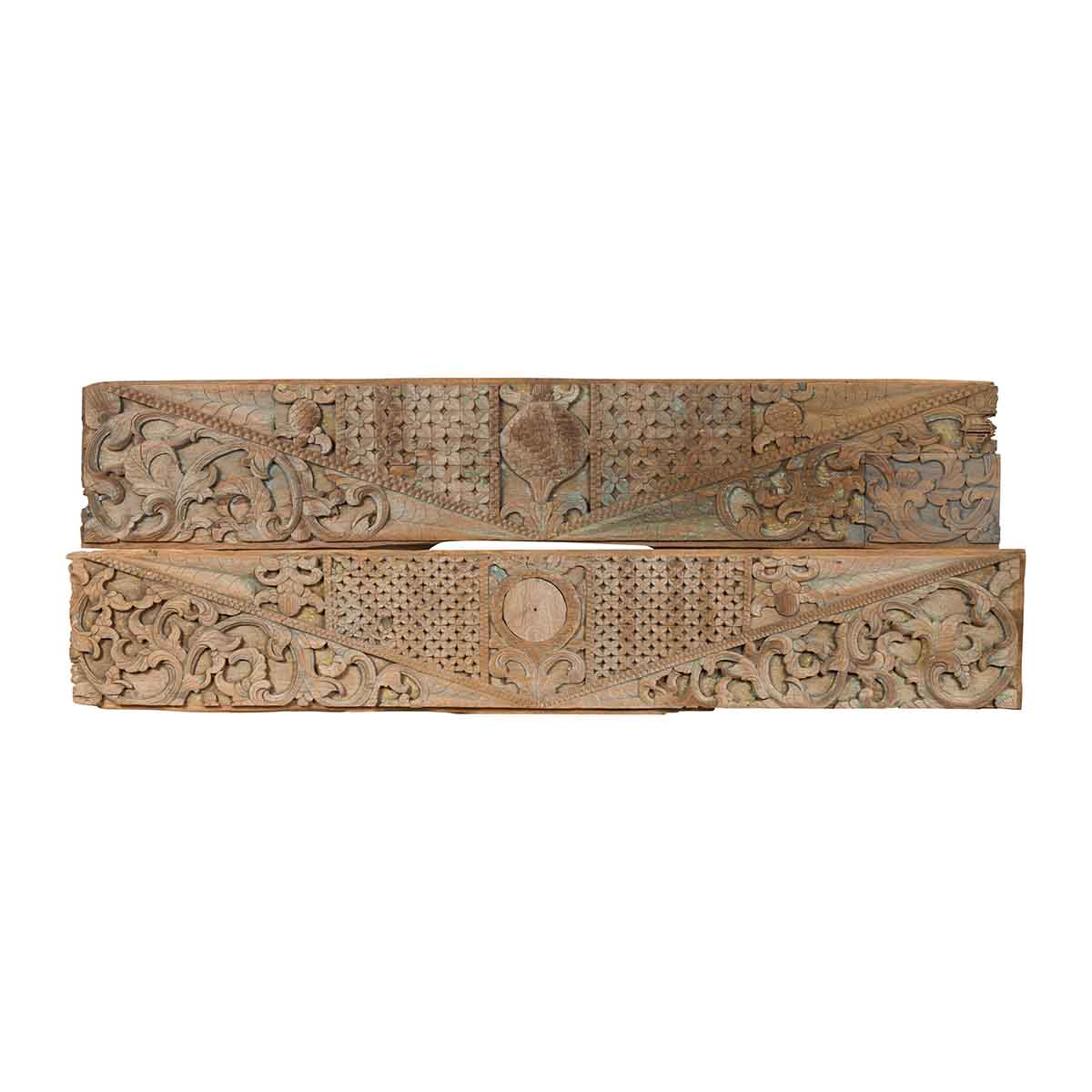 Pair of Indonesian Antique Carved Wood Overdoor Panels with Traces of Blue Paint-1. Asian & Chinese Furniture, Art, Antiques, Vintage Home Décor for sale at FEA Home
