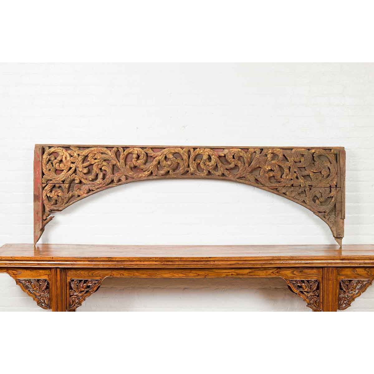 Antique Indonesian Carved and Painted Architectural Panel with Rinceaux Frieze-2. Asian & Chinese Furniture, Art, Antiques, Vintage Home Décor for sale at FEA Home