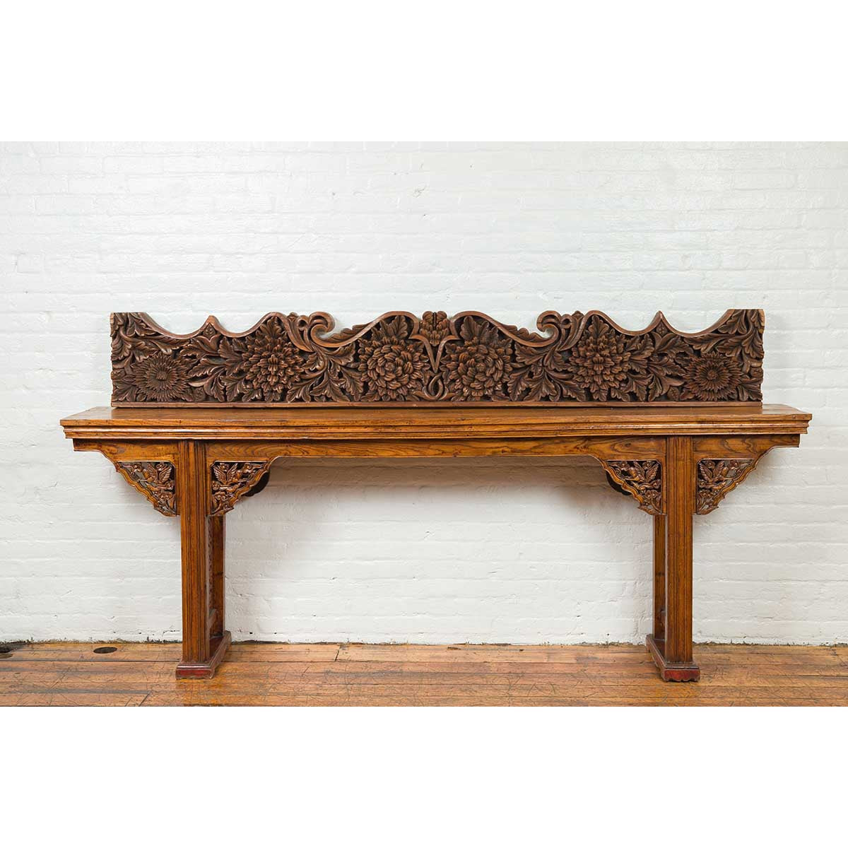 Antique Indonesian Carved Teak Architectural Panel with Floral and Foliage Decor-2. Asian & Chinese Furniture, Art, Antiques, Vintage Home Décor for sale at FEA Home